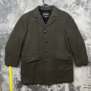 Stratojac Wool Car Coat Mens 42L Green Vintage Faux Fur Lined Union Made Jacket